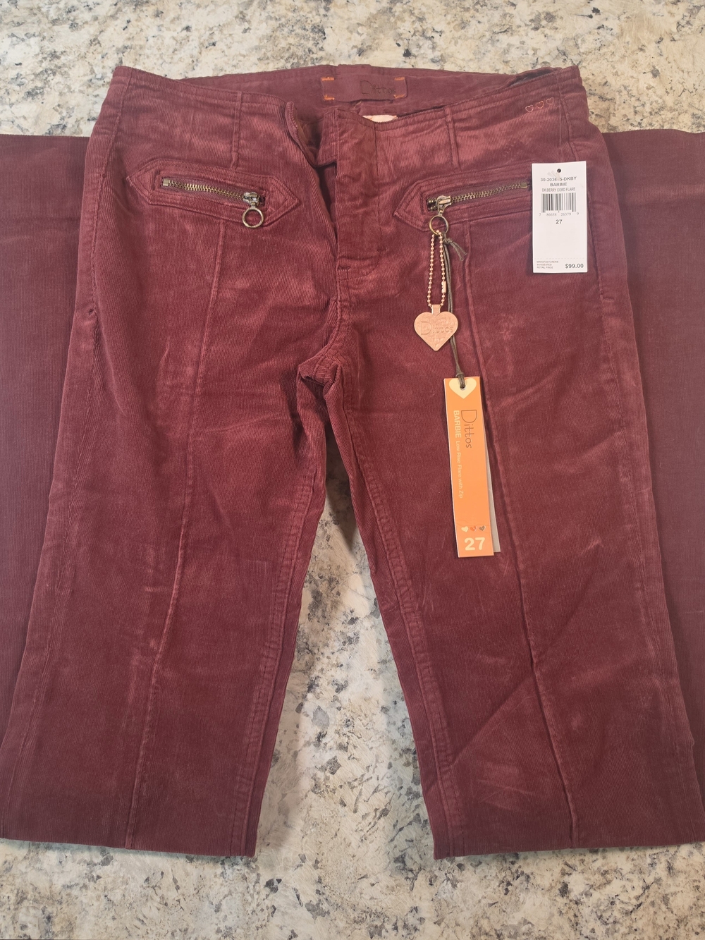 Dittos Women's Corduroy Slim Jeans in Burgundy - Size 27